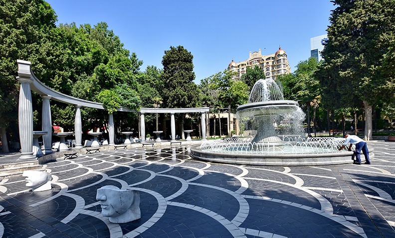 Pedestrians on Nizami Street in central Baku, lined with ornate 19th-century European-style buildings housing cafés, boutiques, and restaurants to do in Baku Baku travel guide 2026